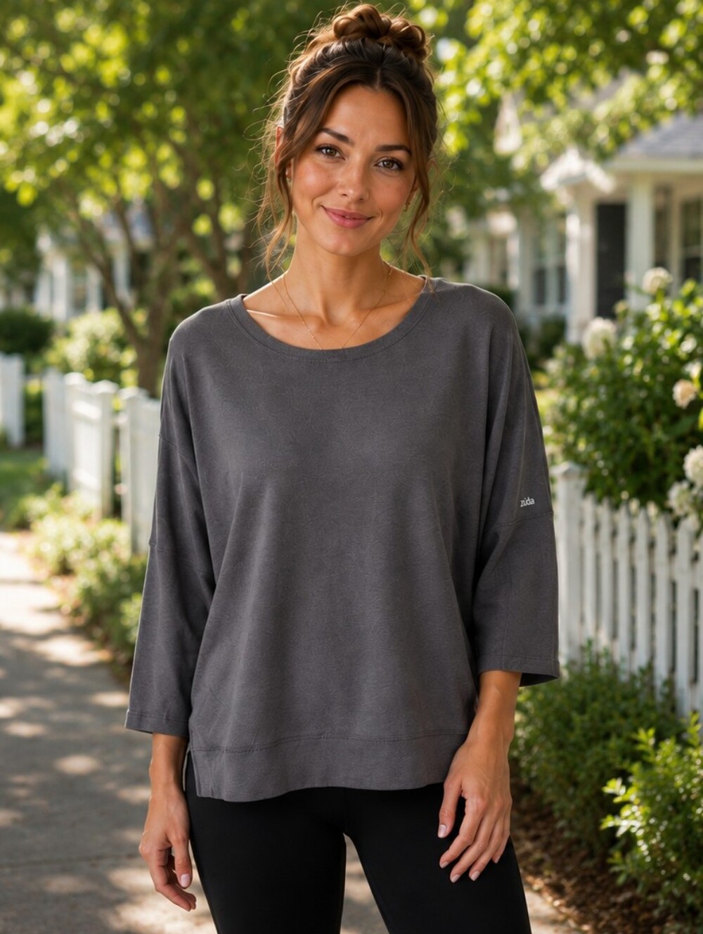 Zuda Studio Park Gray Slouchy Athletic Long Sleeve Shirt Sweatshirt Top Womens M